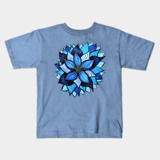 Beautiful Abstract Blue Flower Ink Drawing Kids T-Shirt